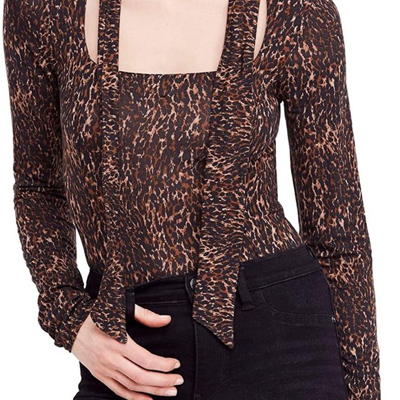 Free People Tops - NWT Free People Tie-neck Leopard Print Top